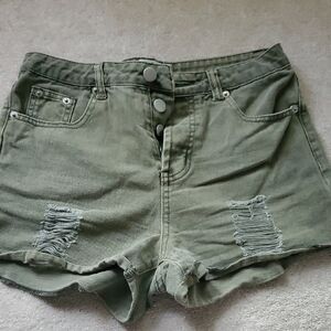 Emory Park Green Distressed Jean Shorts